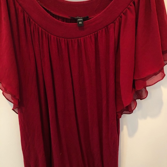 Express Red Ruched Scoop Neck Hemmed Shirt Sz XS - Picture 4 of 5